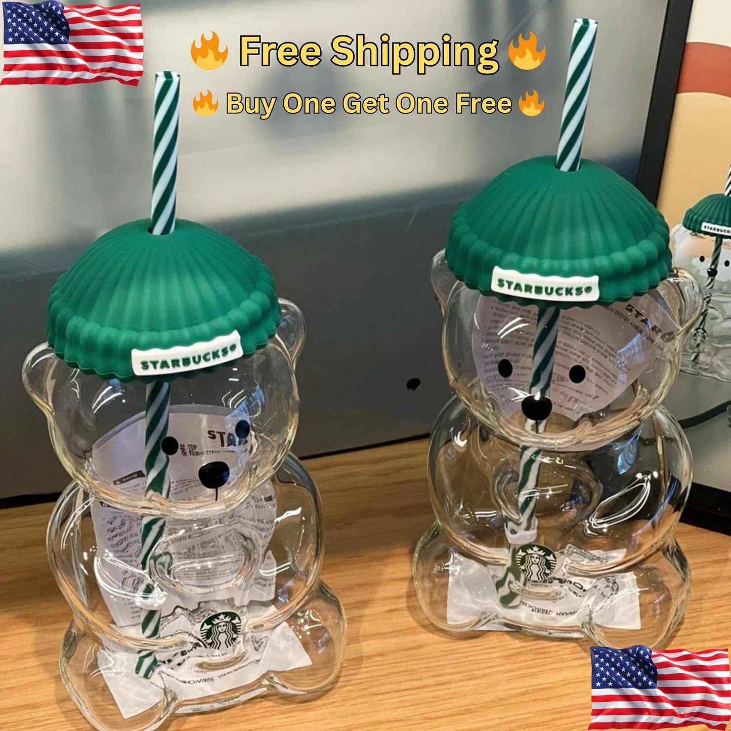 🔥 Buy One Get One Free 🔥 Star-bucks-2026 Barista Bear Glass Cup Coffee Mug Limited Edition  🔥
